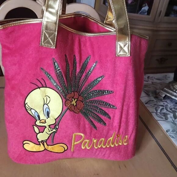 Tweety pink and gold paradise tote bag - Picture 2 of 5
